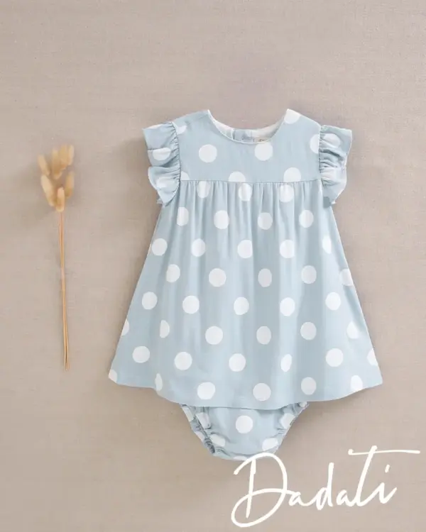 vestido bebe lunares en azul con braguita