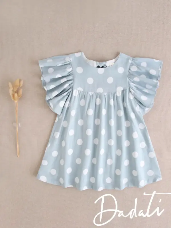 VESTIDO NIÑA FONDO AZUL Y LUNARES CON ESPALDA ABIERTA
