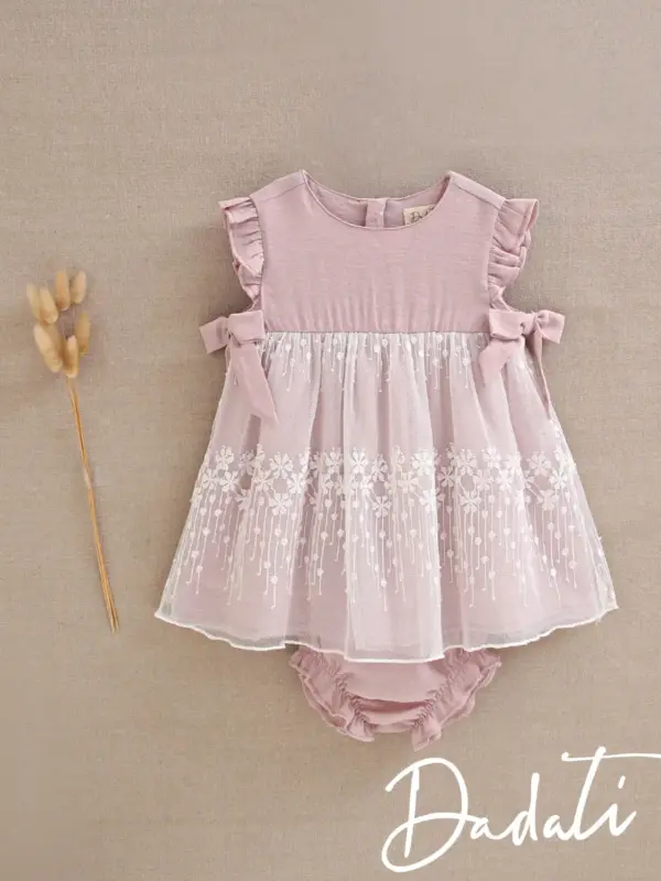 vestdo bebe maquillaje con tul bordado y lazadas