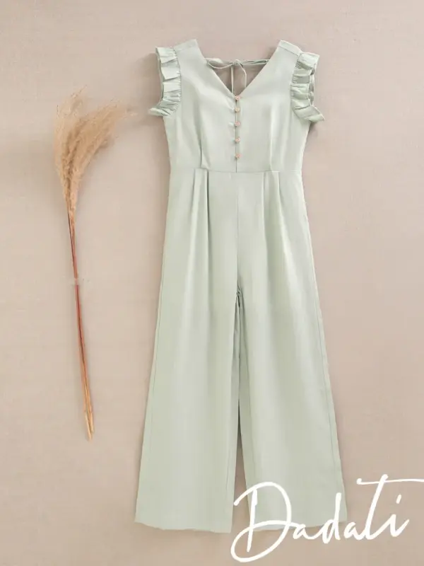 MONO NIÑA VERDE CON VOLANTE EN HOMBRO