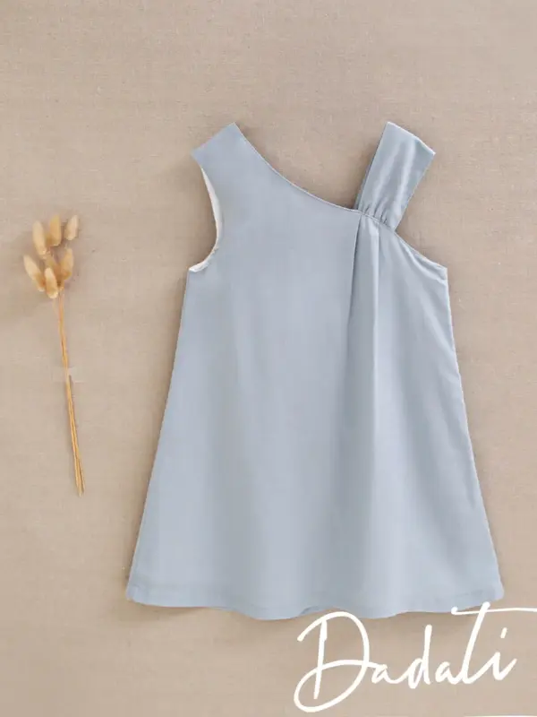 VESTIDO NIÑA AZUL EMPOLVADO CON TIRANTE ASIMETRICO