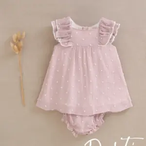 vestido bebe rosa plumeti con volantes en hombro