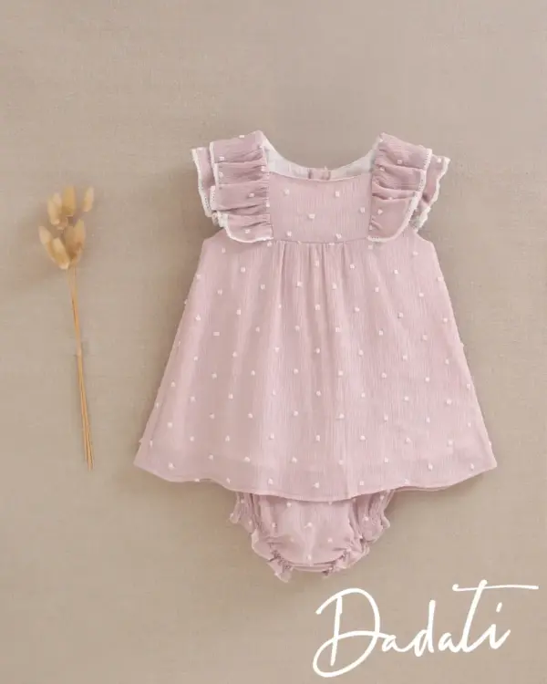 vestido bebe rosa plumeti con volantes en hombro
