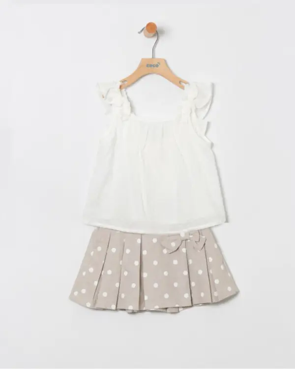 conjunto niña camida plumeti manga corta con lazada y short en lunares