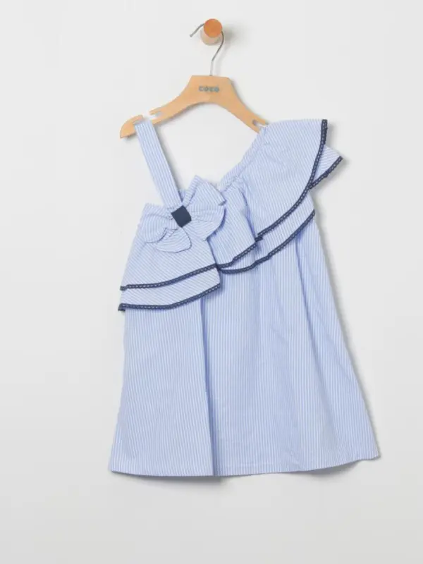 vestido  volantes asimetrico rayas azul detalle lazada