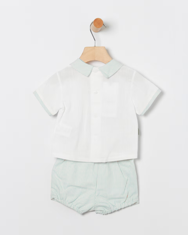 CONJUNTO BEBE NIÑO CAMISA Y RANITA RAYAS EN VERDE - Imagen 2
