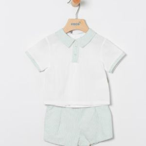 CONJUNTO BEBE NIÑO CAMISA Y RANITA RAYAS EN VERDE