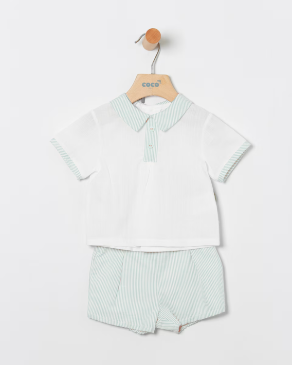 CONJUNTO BEBE NIÑO CAMISA Y RANITA RAYAS EN VERDE