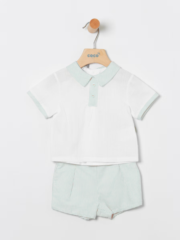 CONJUNTO BEBE NIÑO CAMISA Y RANITA RAYAS EN VERDE