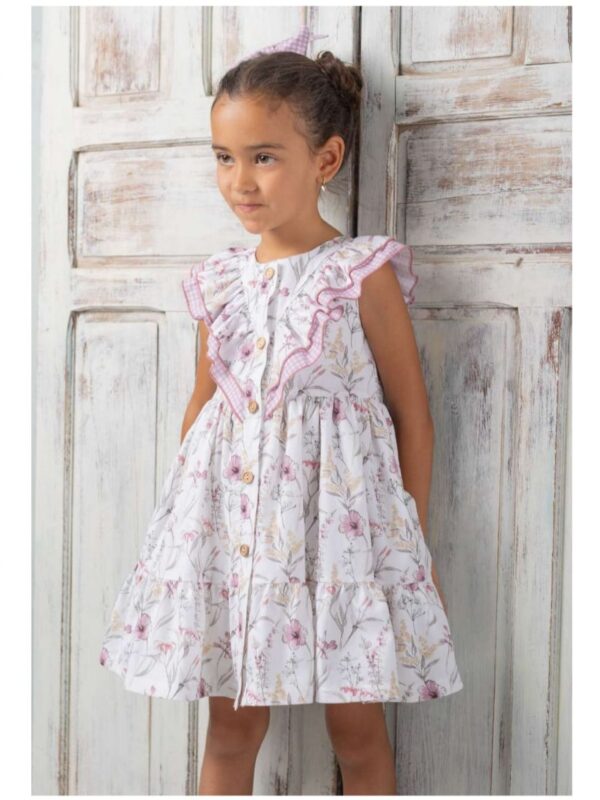 Vestido niña botones delante y volante cuello