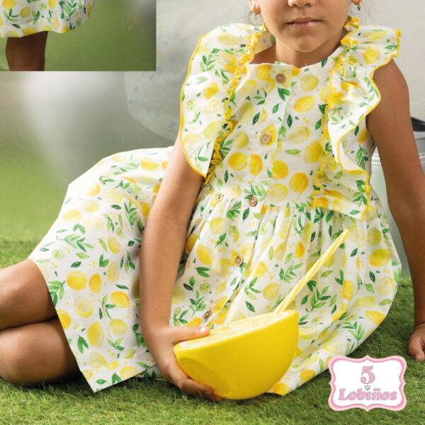 Vestido niña limones botones - Imagen 3
