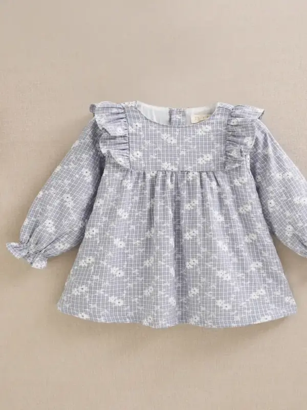 Vestido de bebé niña cuadro vichy con estampado floral