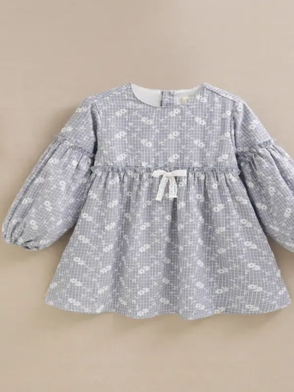 Vestido de niña cuadro vichy con estampado floral