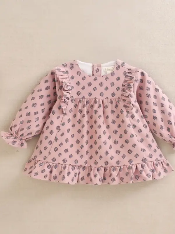 Vestido de bebé niña rosa con estampado de hojas