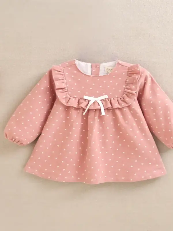 Vestido de bebé niña rosa con estampado y detalle de lazo
