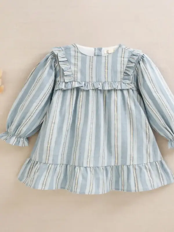 Vestido de niña de rayas azules y doradas