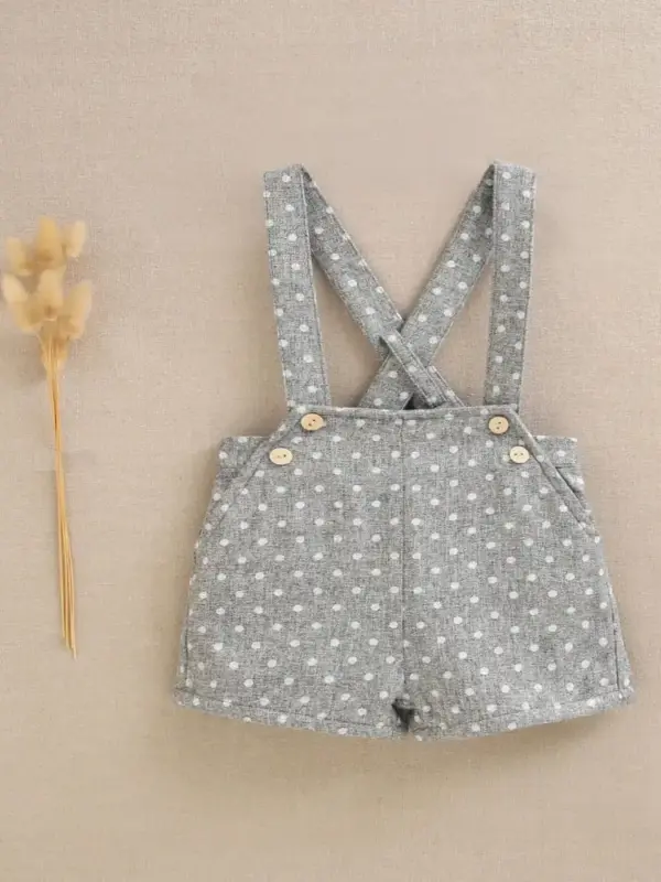 Ranita de bebé niño en gris jaspeado con topos