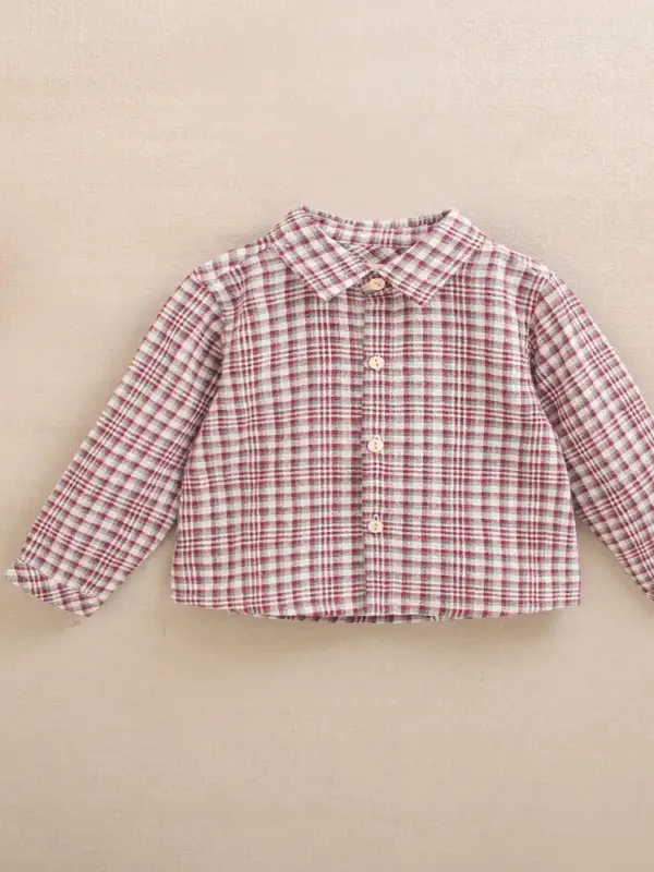Camisa de bebé niño de cuadros granate