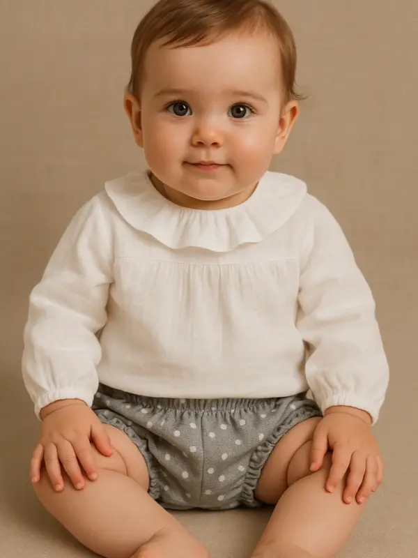 Short de bebé niña en gris jaspeado con topos