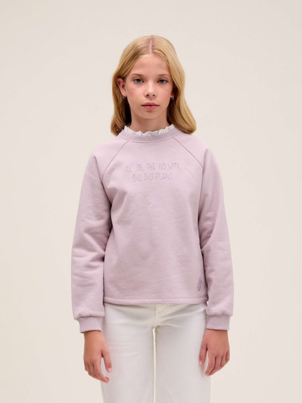 Sudadera niña malva cuello camisa