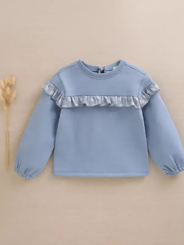 Sudadera niña azul con detalle volante